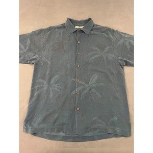 Vintage Tommy Bahama Mens M Blue Luau Floral Pattern Silk Button Up Camp Shirt